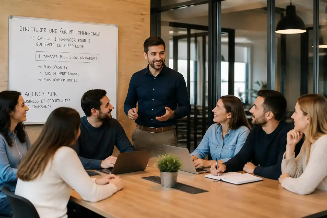 Structurer une équipe commerciale : le calcul 1 manager pour 8 qui évite le sureffectif